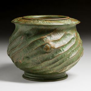 Aesthetic Movement Hammered Copper Repousse Fish Jardiniere c1900