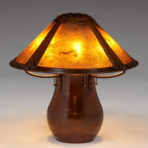Early Dirk van Erp Hammered Copper & Mica Lamp c1908-1909