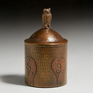 Arts & Crafts Period Hammered Copper & Brass Owl Humidor c1910