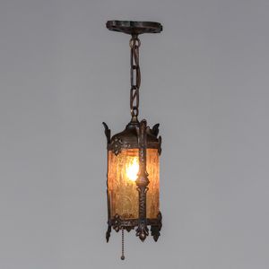 Arts & Crafts Period Brass & Amber Glass Hanging Light c1910